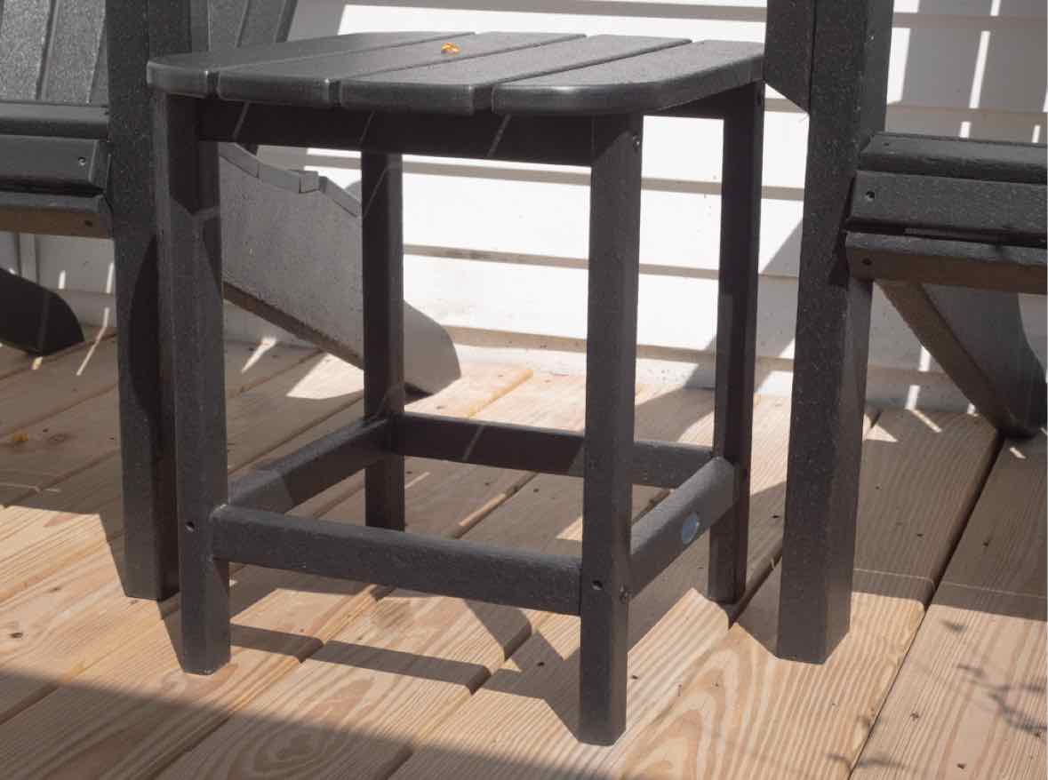 Pair Of Polywood Black Finish Adirondack Chairs & Side Table