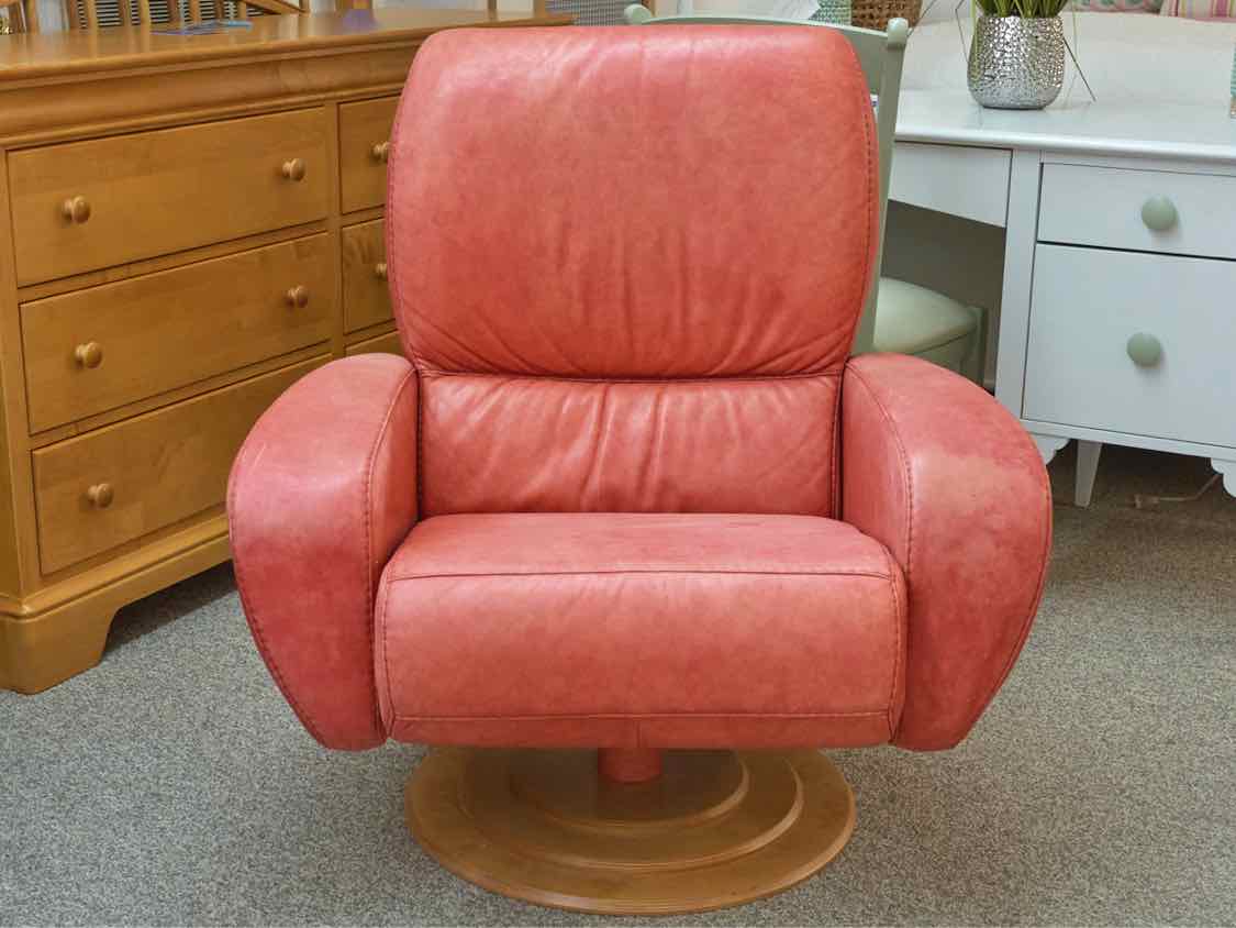 Coral Leather Recliner W/ Ottoman