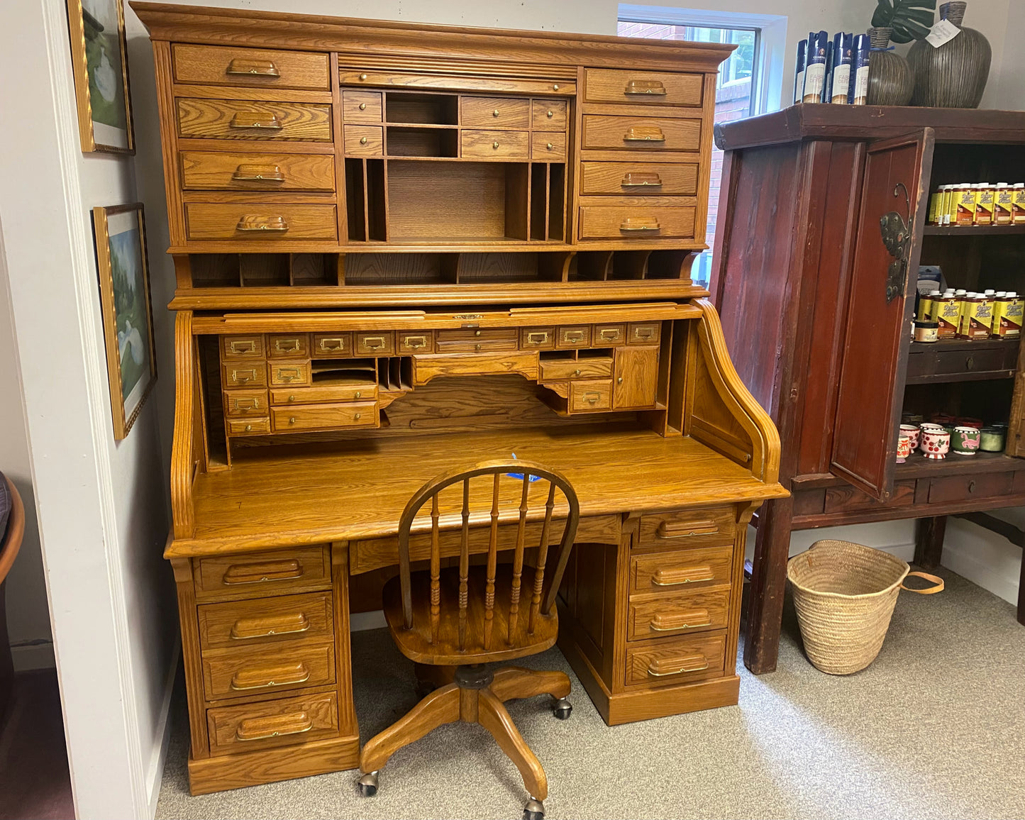 National Mt. Airy Three Piece Oak Roll Top Desk