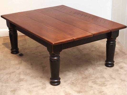 Designs In Wood Inc Cherry Plank Top Black Finish Turned Legs Cocktail Table