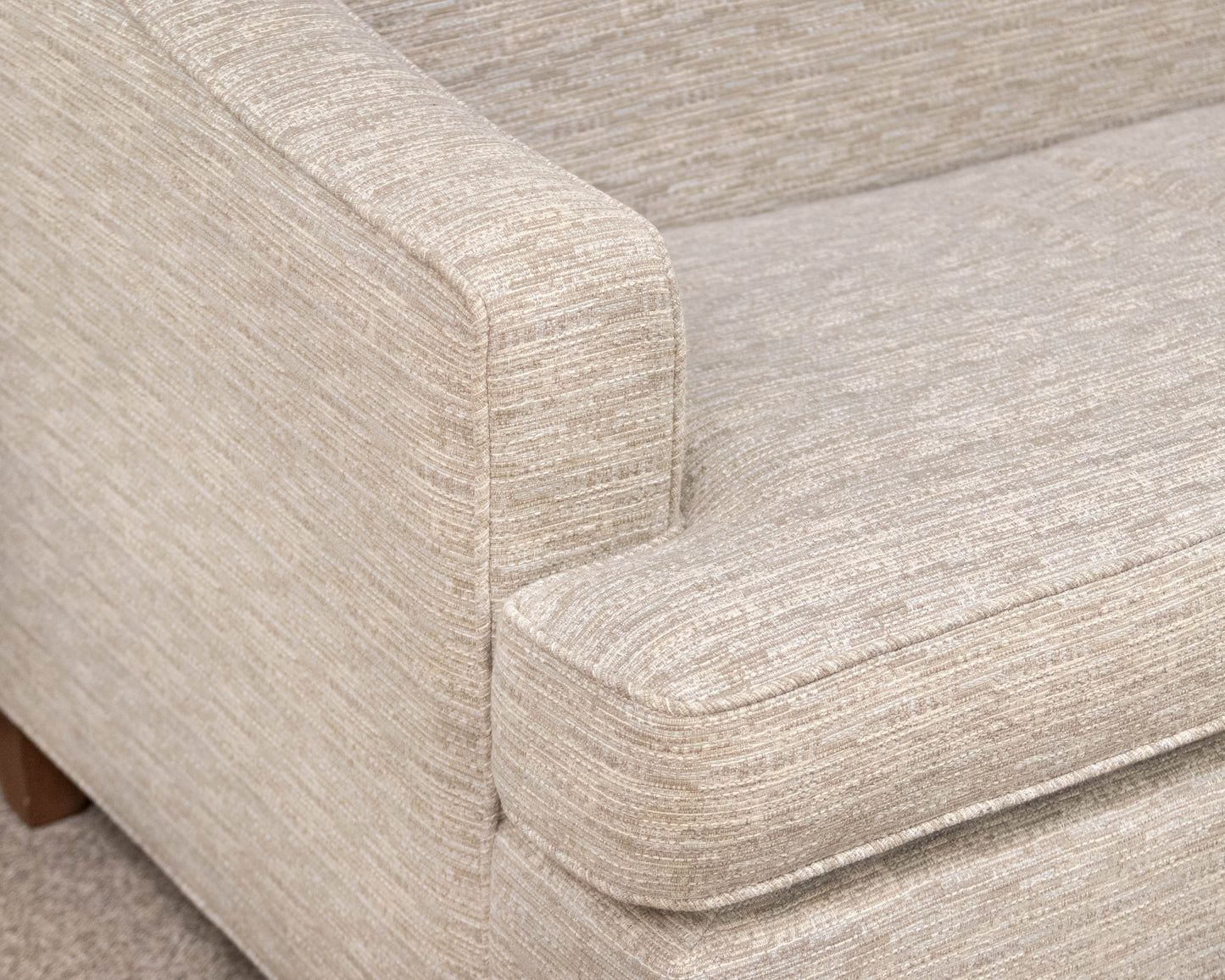 Avery Boardman Textured Track Arm Sofa In Hues Of Beige/Blue & Cream