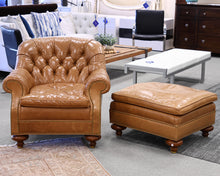 Baker Caramel Leather Tufted Chair w/ Ottoman