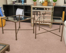 Pair of Antiqued Brass Square Side Tables W/ Glass Tops