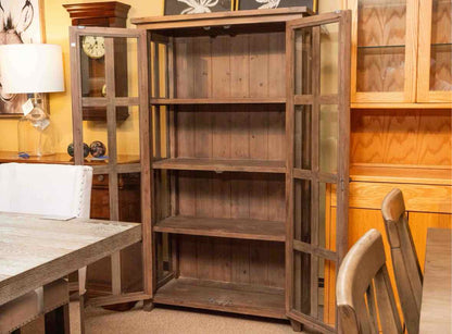 Grey Fish Reclaimed Wood Display Cabinet with 2 Pane Window Doors