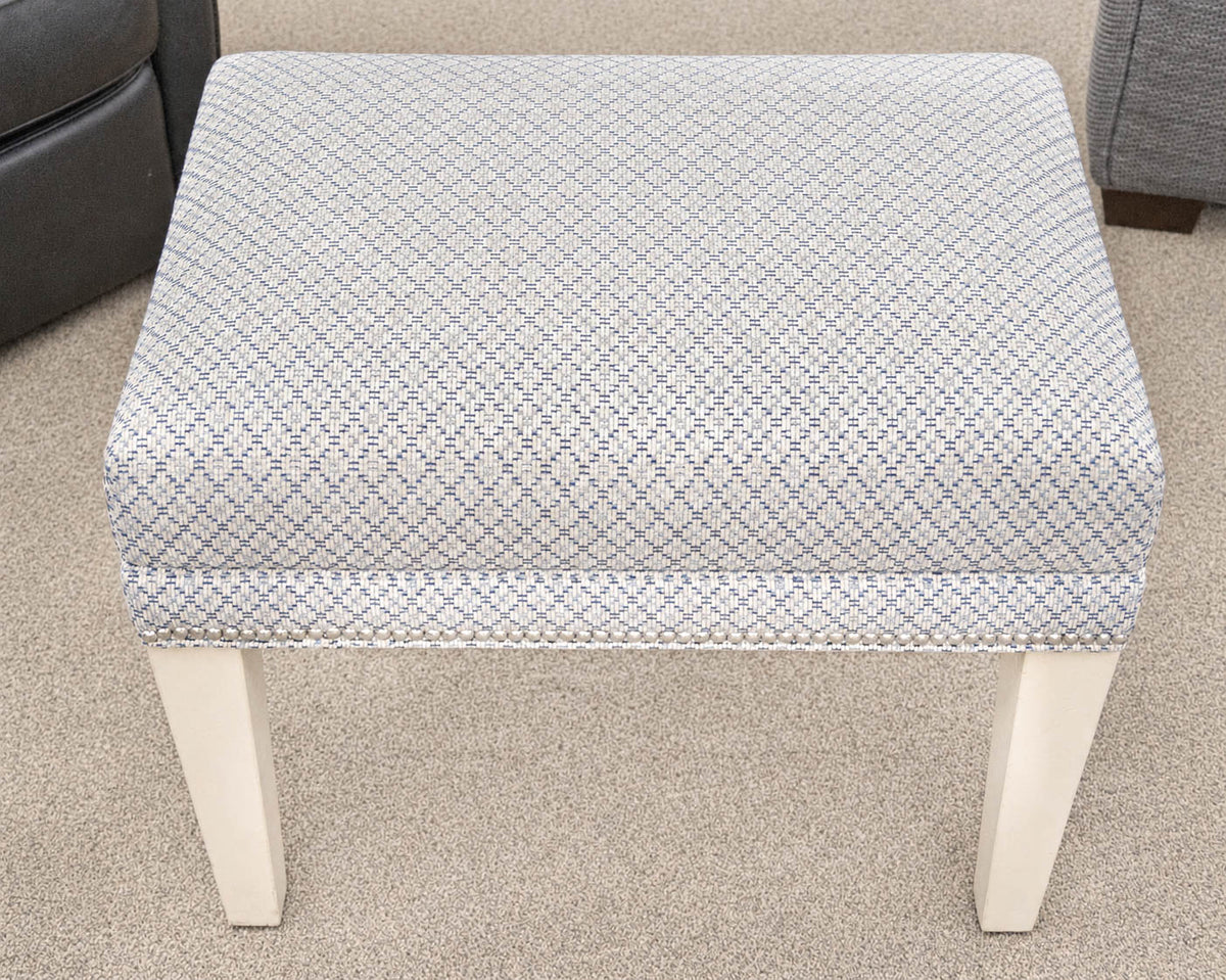 Bench in Textured Blue & Ivory Woven with Silver Nailhead Trim
