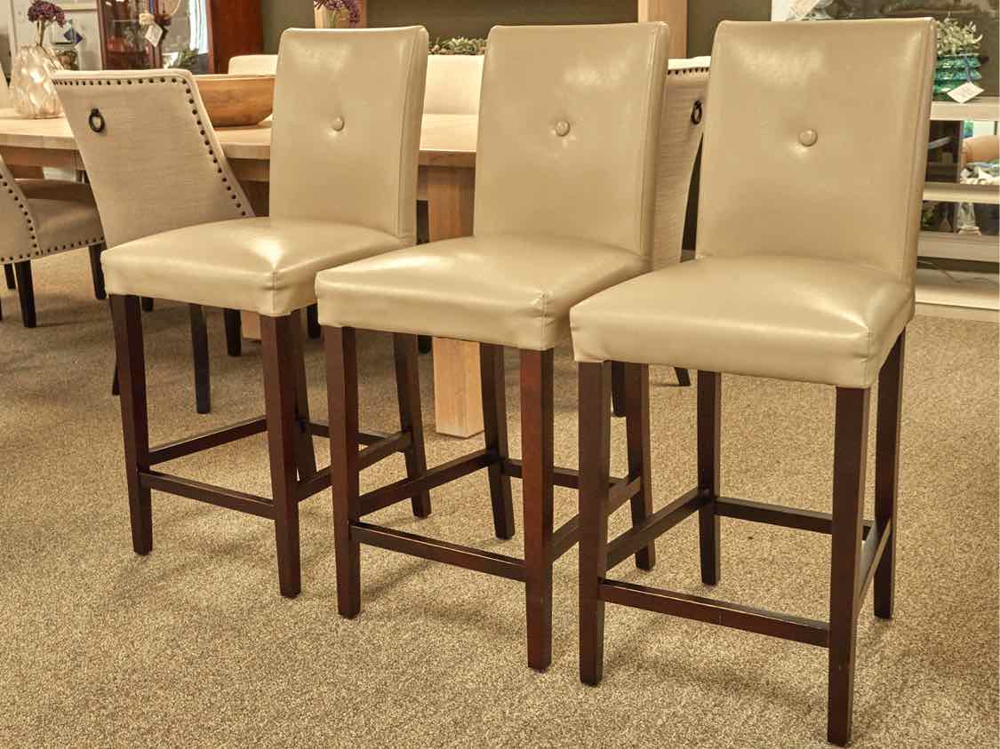 Set of Three Beige Faux Leather Counter Stools