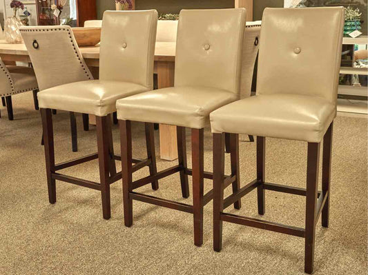 Set of Three Beige Faux Leather Counter Stools
