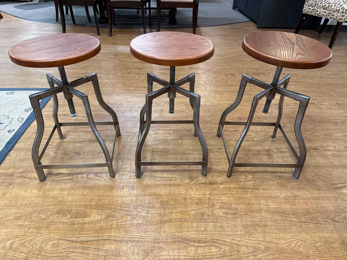 Set Of 3 Industrial Style Adjustable Counter Stools