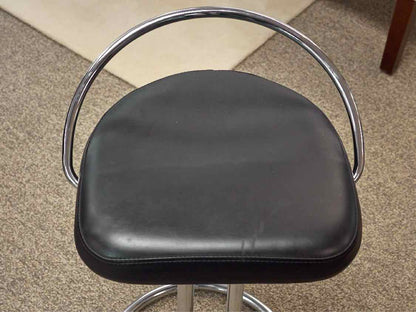Chrome Base Counter Stool  W/ Black Leather Seat