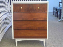Mid Century Modern Arctic White Finsih 4 Walnut Front Drawer Chest