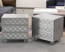 Pair of Grey Nightstands with Mirrored Drawer Fronts