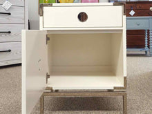 West Elm Cream 1 Drawer & 1 Door Nightstand with Nickle Legs