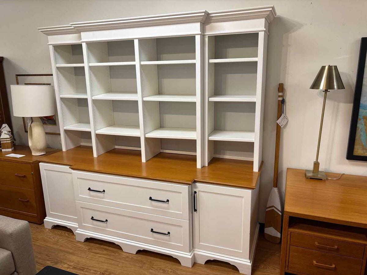 White and Cherry Custom Built Bookcase and Storage Cabinet