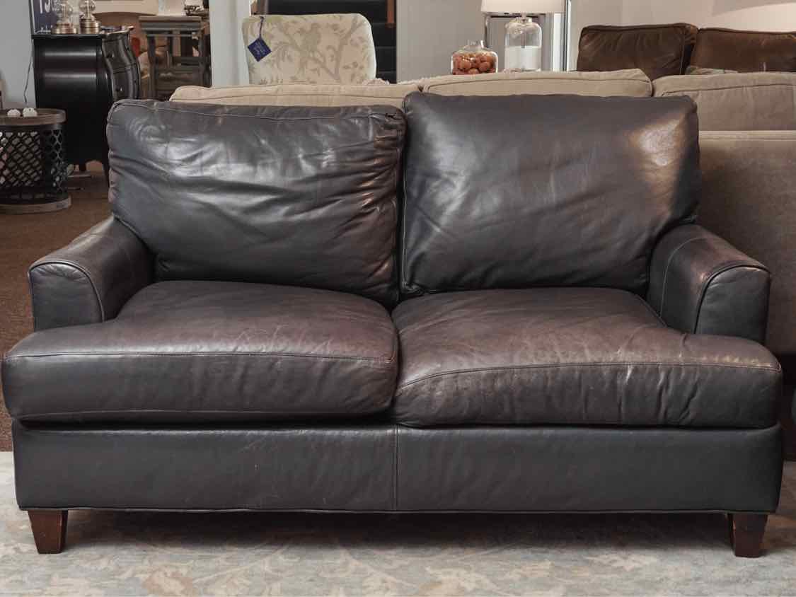Bradington Young  Blue Grey Leather 2 Cushion Loveseat