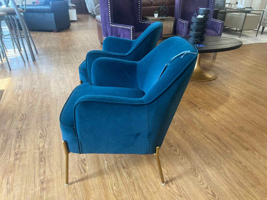 Pair of Turquoise Velvet Barrel Chairs