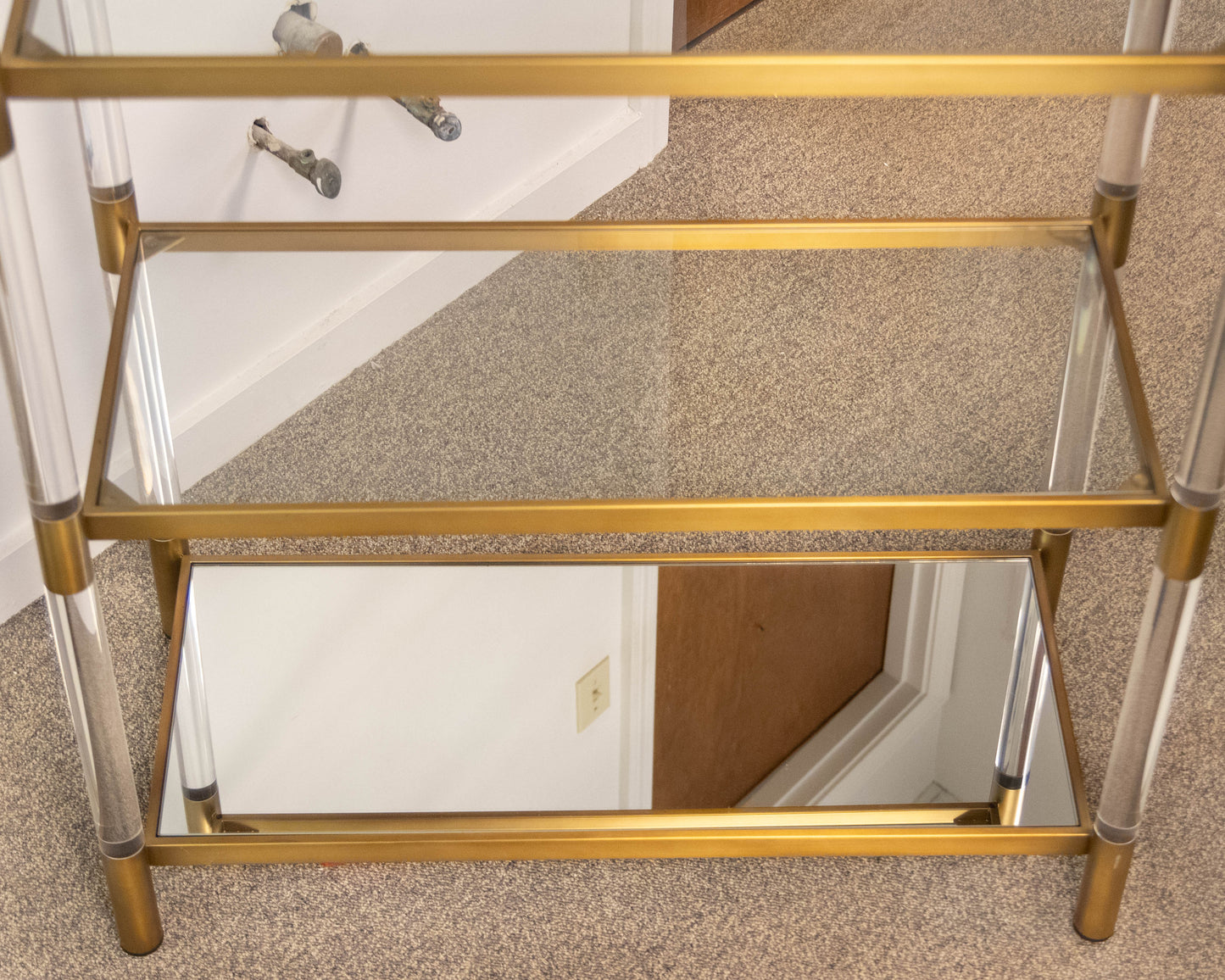 Anthropologie 'Oscarine' Lucite & Brass Finish  Bookcase with 4 Glass Shelves