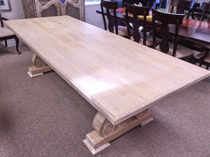 9' Trestle Base Dining Table in Bleached Wood Finish