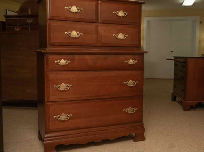 Cherry Finish Maple 2 Over 3 Drawer Chest on Chest