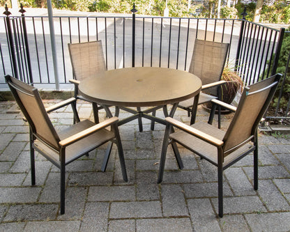 Metal Round Faux Wood Top Outdoor Dining Set