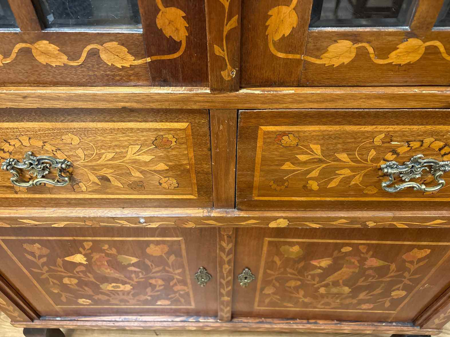Antique Biedermeier 2-Piece Inlaid Cabinet