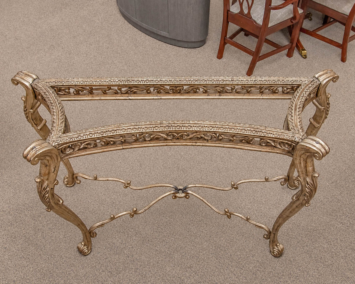 Ornate Silver-Gold Console Table with Glass Top