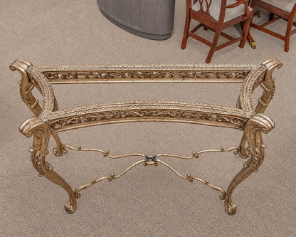 Ornate Silver-Gold Console Table with Glass Top