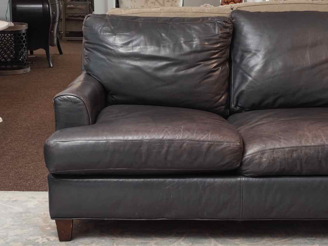 Bradington Young  Blue Gray Leather 3 Cushion Sofa