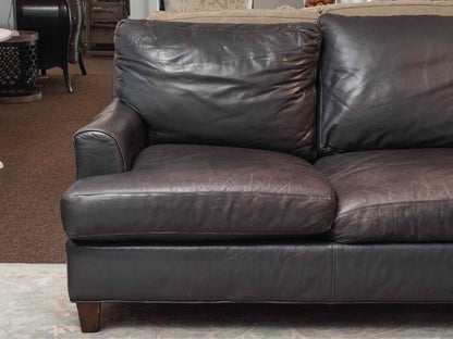 Bradington Young  Blue Gray Leather 3 Cushion Sofa
