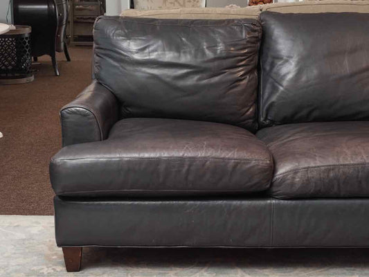 Bradington Young  Blue Gray Leather 3 Cushion Sofa