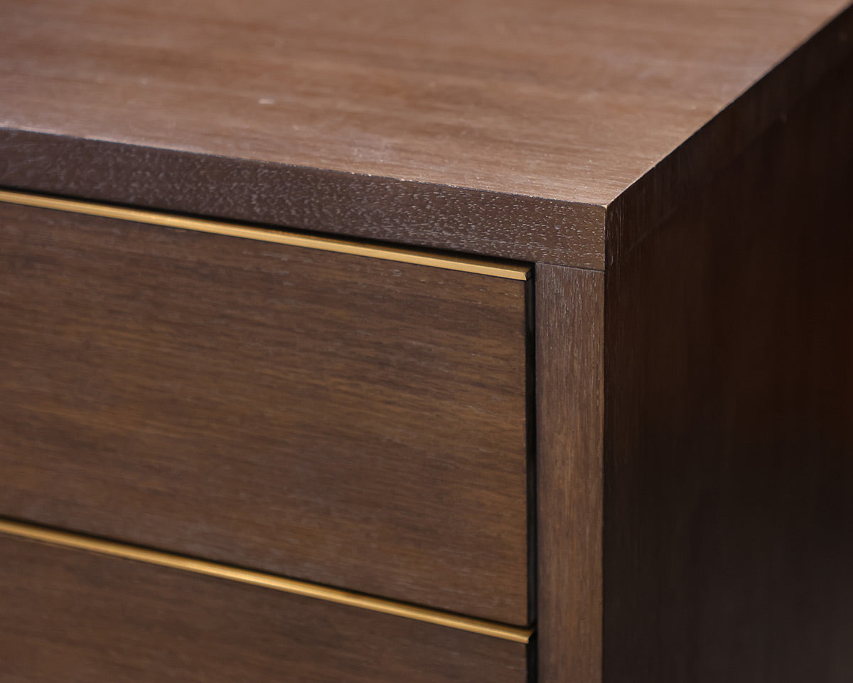 Pair of William Sonoma Kosa Nightstands in Grey with Satin Brass Pulls