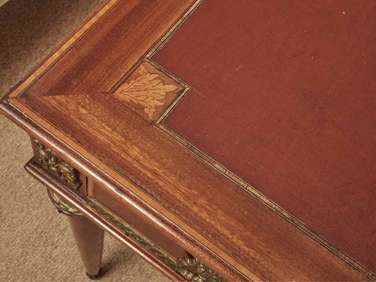 Vintage Leather Top Inlay Accents 3 Drawer Desk