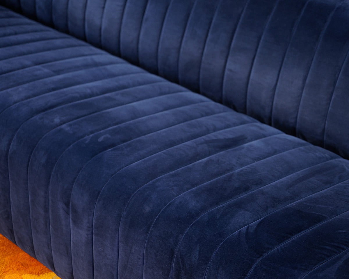 One King's Lane Blue Velvet Channeled Sofa