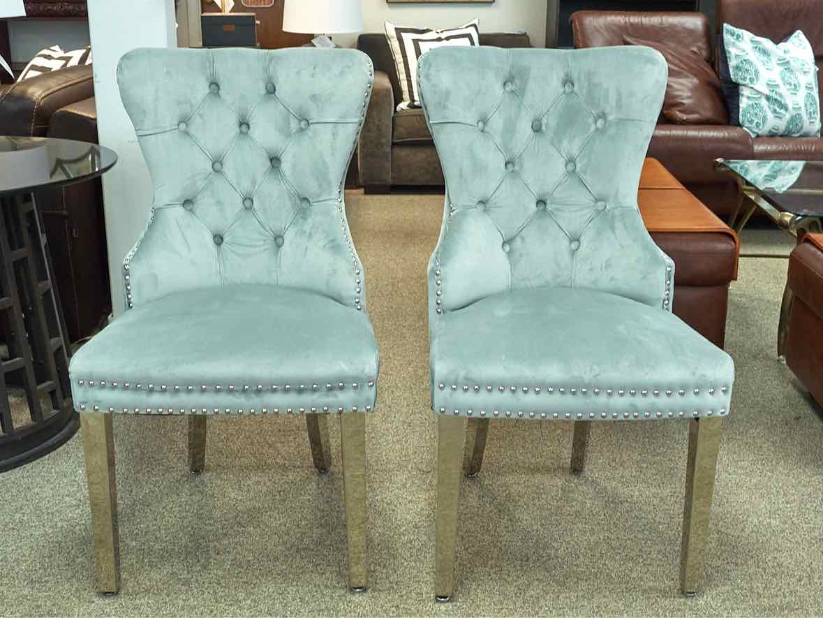 Pair of Gray Tufted Velvet Chairs