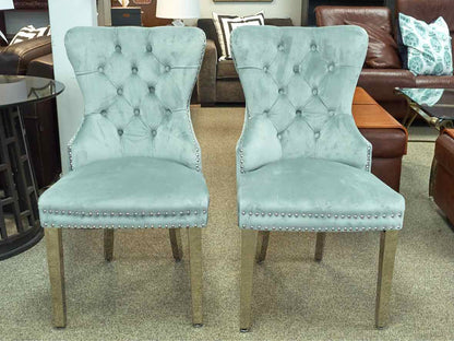 Pair of Gray Tufted Velvet Chairs