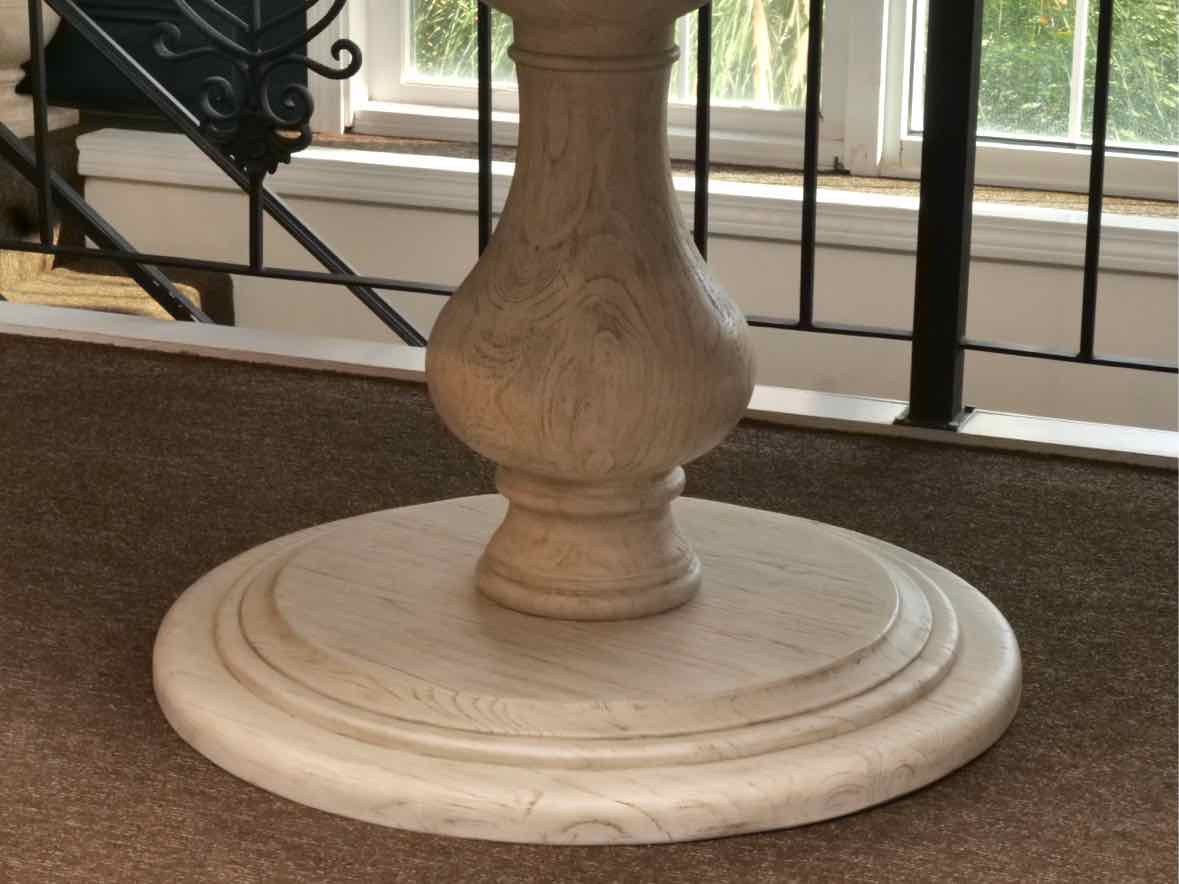White Driftwood Finish Round  Pedestal Dining Table