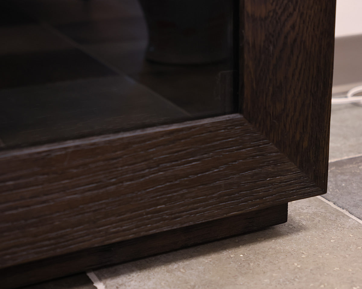 Restoration Hardware Machinto Glass 4-Door Cabinet with Drawers in Brown Oak