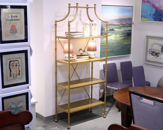 Pottery Barn Display Bookcase in Brushed Gold Finish. 4 Shelves.