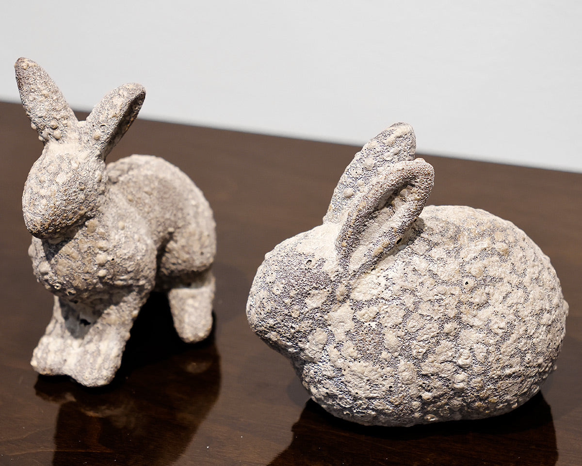 Set of 2 Rustic Ceramic Rabbits