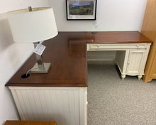 Beadboard Panel Corner Desk in Antique White with Cherry Finish Top