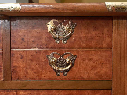 Asian Burled Walnut 5 Door Lingerie Chest with Brass Moth Handles