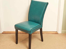 Round Black Finish Table &  4 Teal Bonded Leather Chair Set
