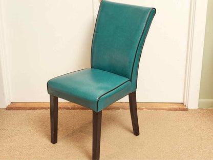 Round Black Finish Table &  4 Teal Bonded Leather Chair Set