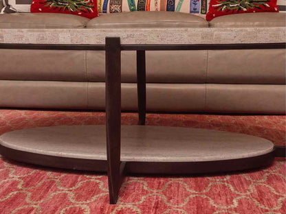 Bernhardt 'Ovalada'  Travertine Cocktail Table with Shelf