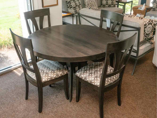Saloom Espresso Finish Round Table With Crossed Legs  &  4 Chairs