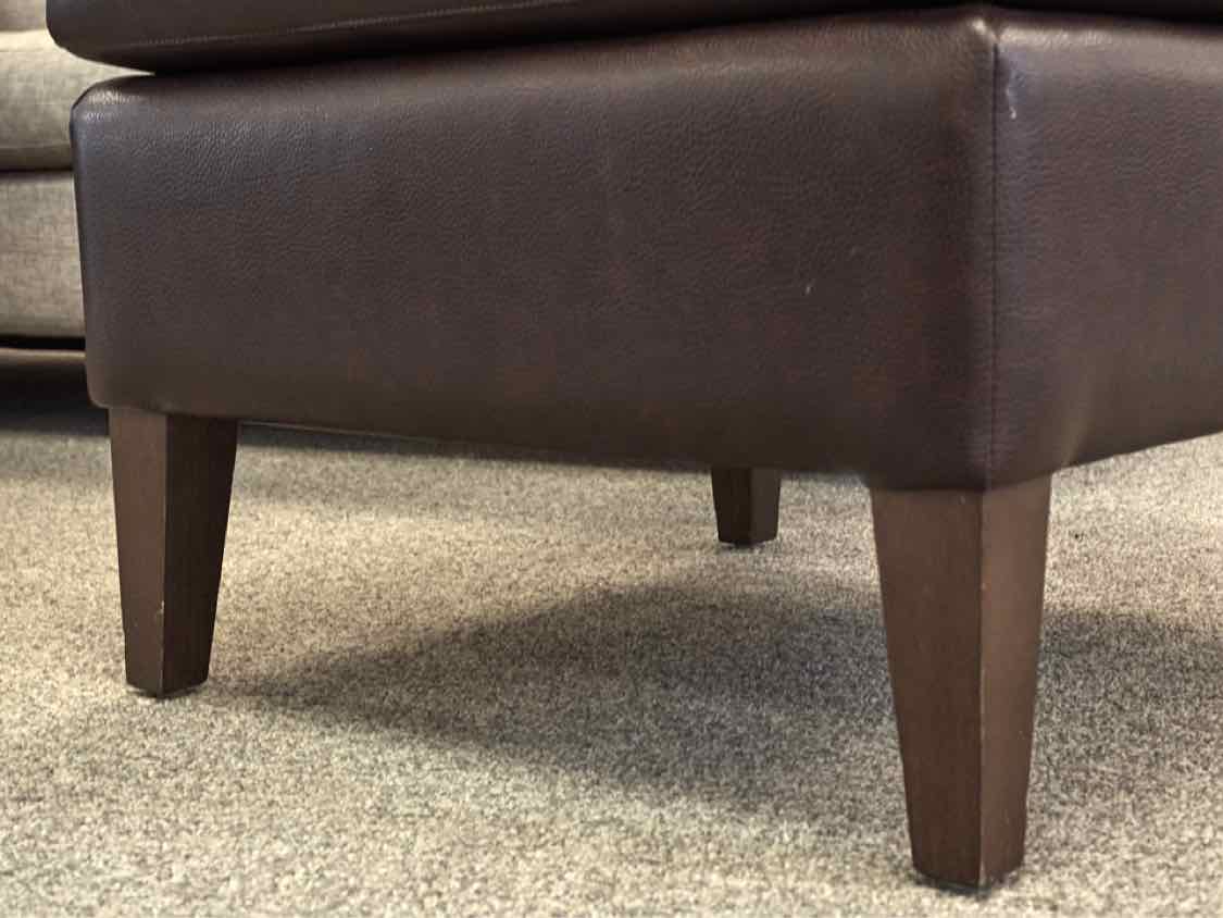 Square Embossed Leather Ottoman in Dark Brown