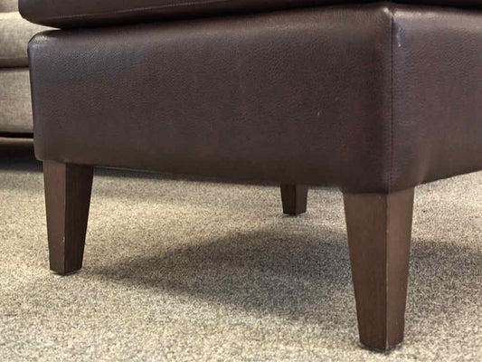 Square Embossed Leather Ottoman in Dark Brown