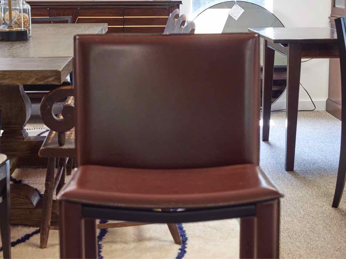 Set of 2 Filippo Sibau & Co Brown Leather Wrapped Counter  Stools