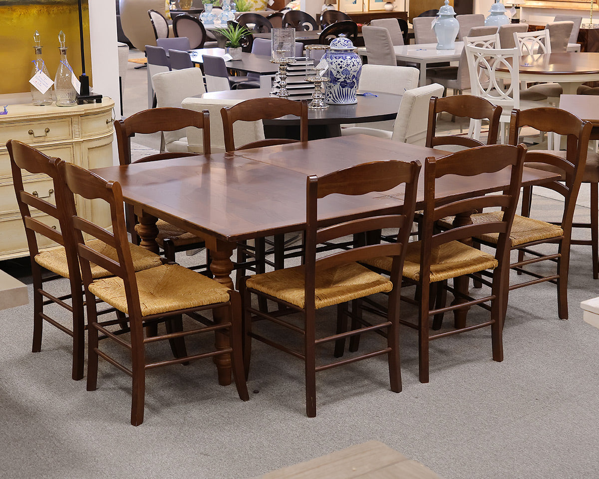 Farmhouse Extending Dining Table in Dark Oak with Set of 8 Ladder Back Chairs