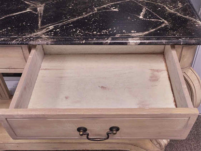 Scrolled Base Console in Antique Yellow with Black Faux Marble Top