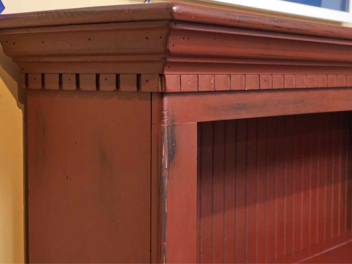 Cranberry Finish 2 Shelf Beadboard Back Bookcase